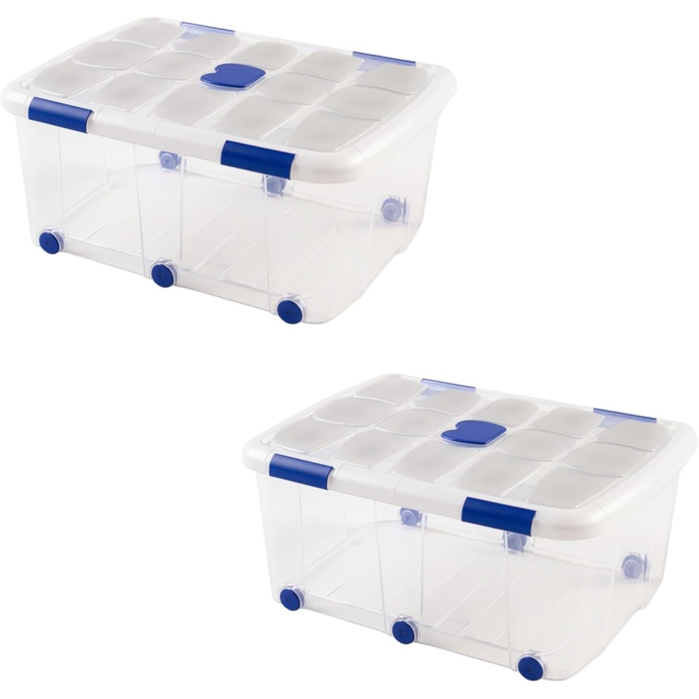 Set Caja de almacenaje pongotodo de ordenación apilable 100 litros plástico Transparente (76.5x56.5x39cm) COSHANO