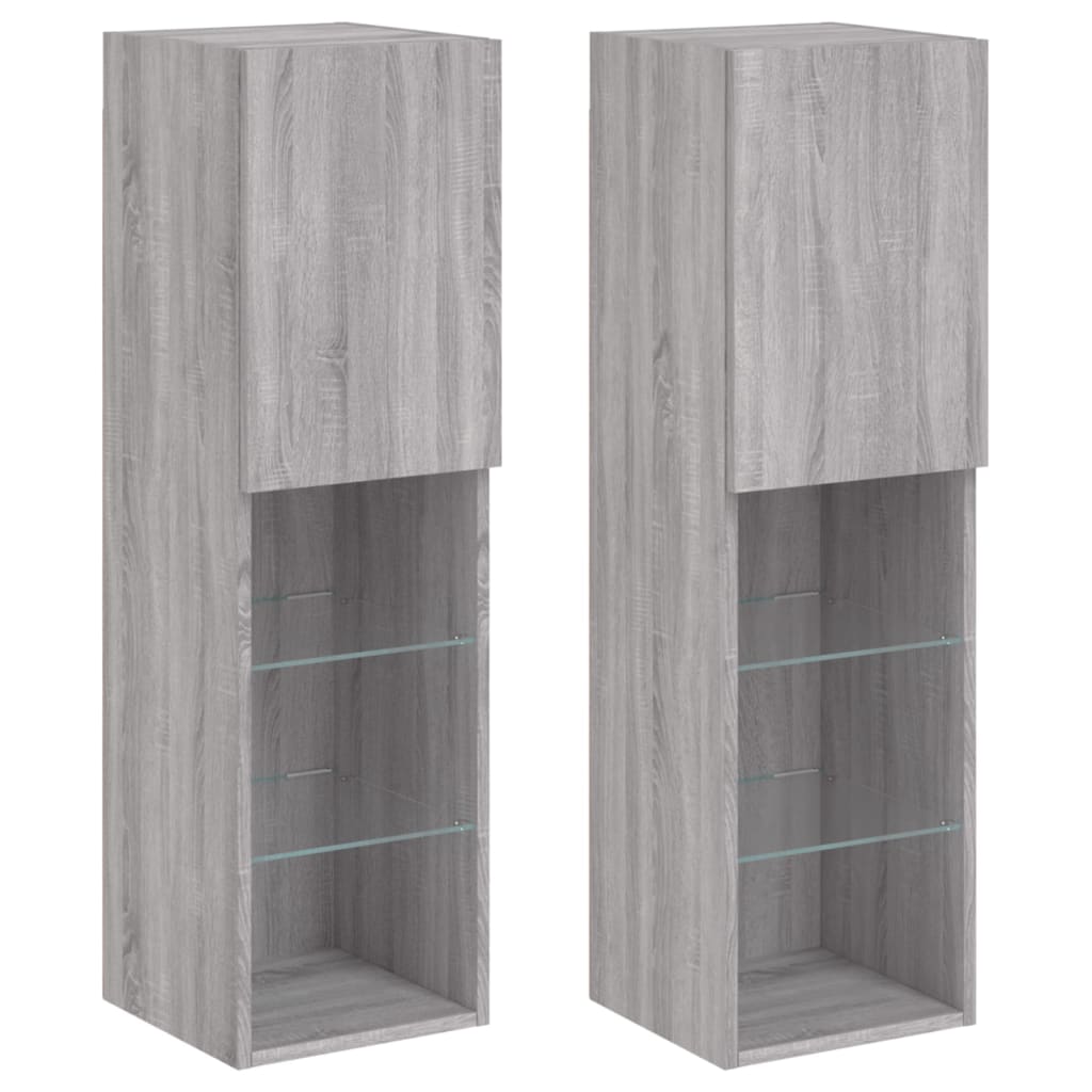 vidaXL Muebles de TV con luces LED 2 uds 30,5x30x102 cm, Mueble de Salon, Mueble TV, Mueble TV salon, Mesa de TV, Mueble tele