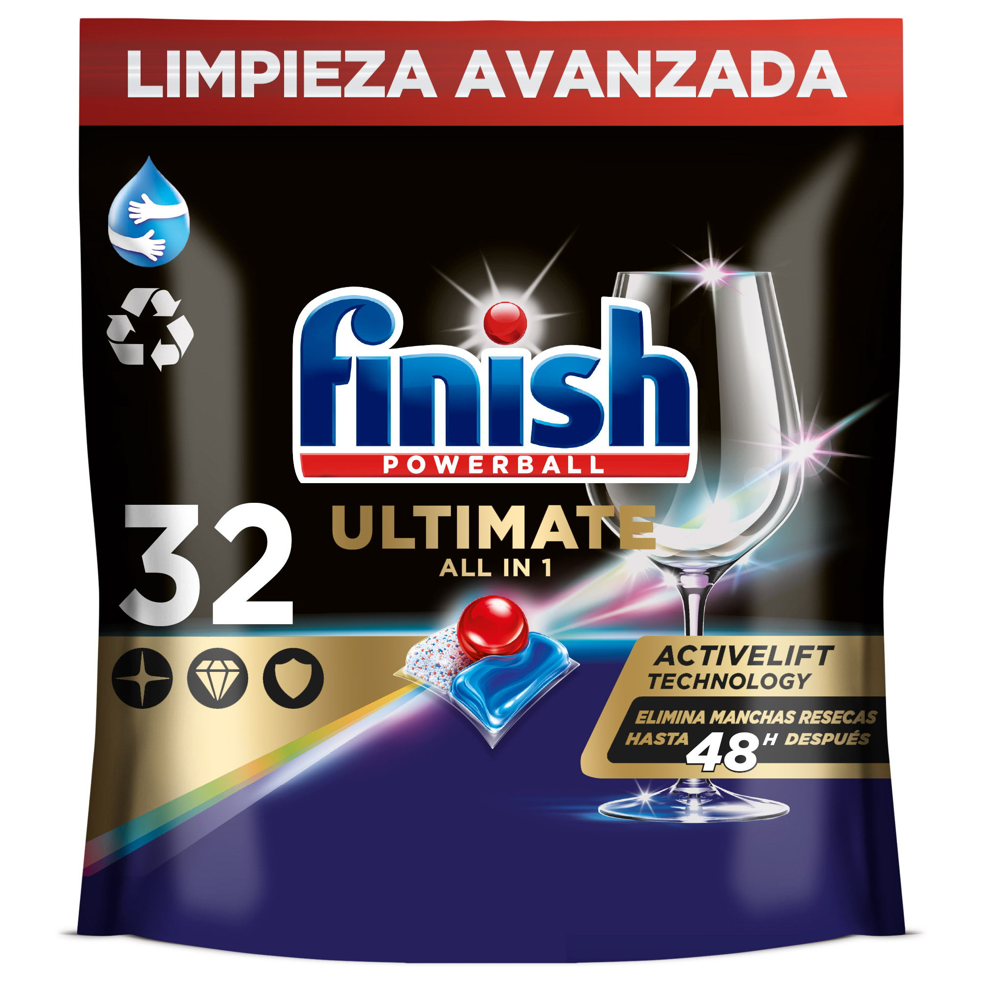 Finish - Finish Powerball Ultimate All in 1 pastillas, 32 Cápsulas Lavavajillas, Aroma Regular