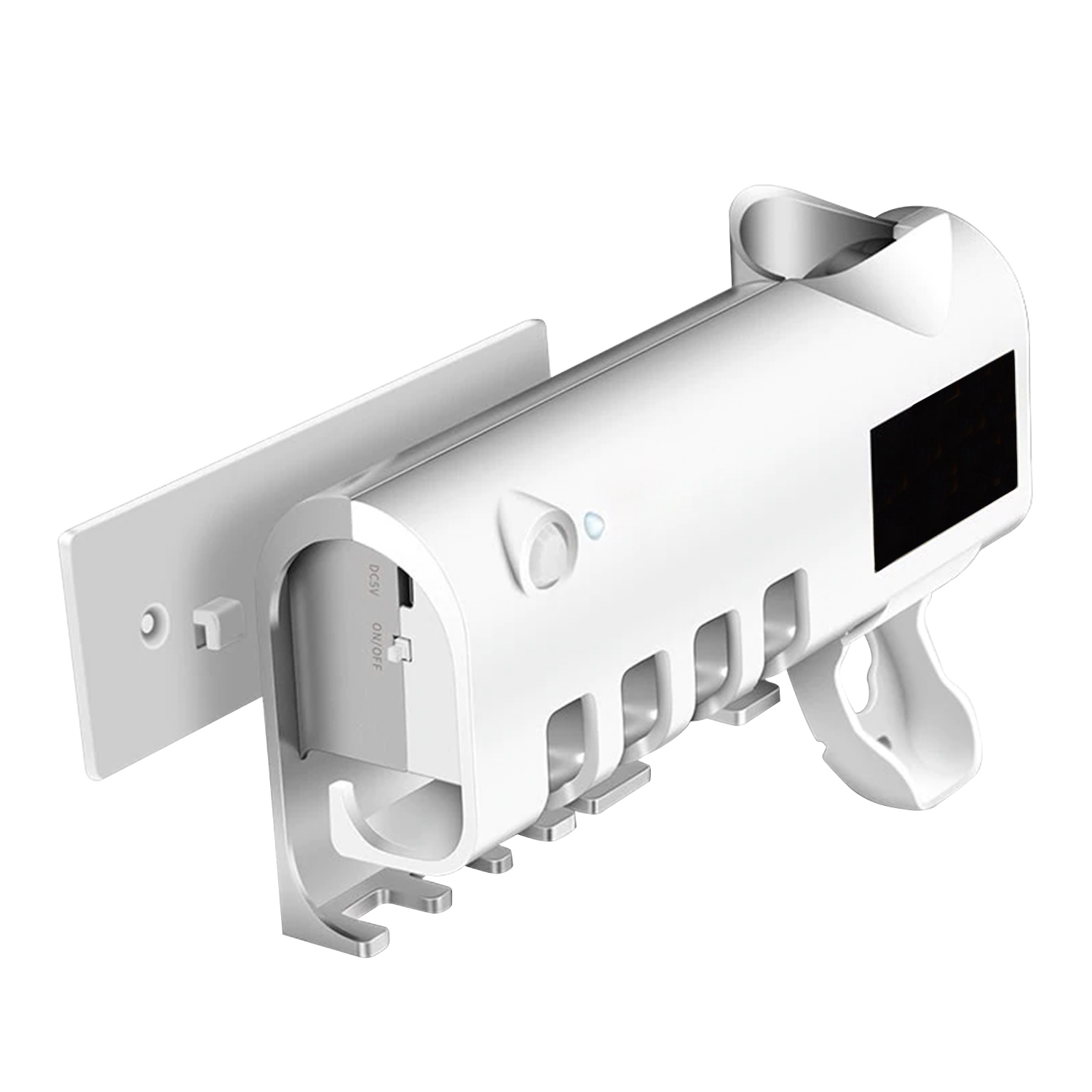 DAM Esterilizador y soporte para 4 cepillos de dientes con dispensador de pasta dental. Panel solar. 19x4,7x12,5 Cm. Color: Blanco