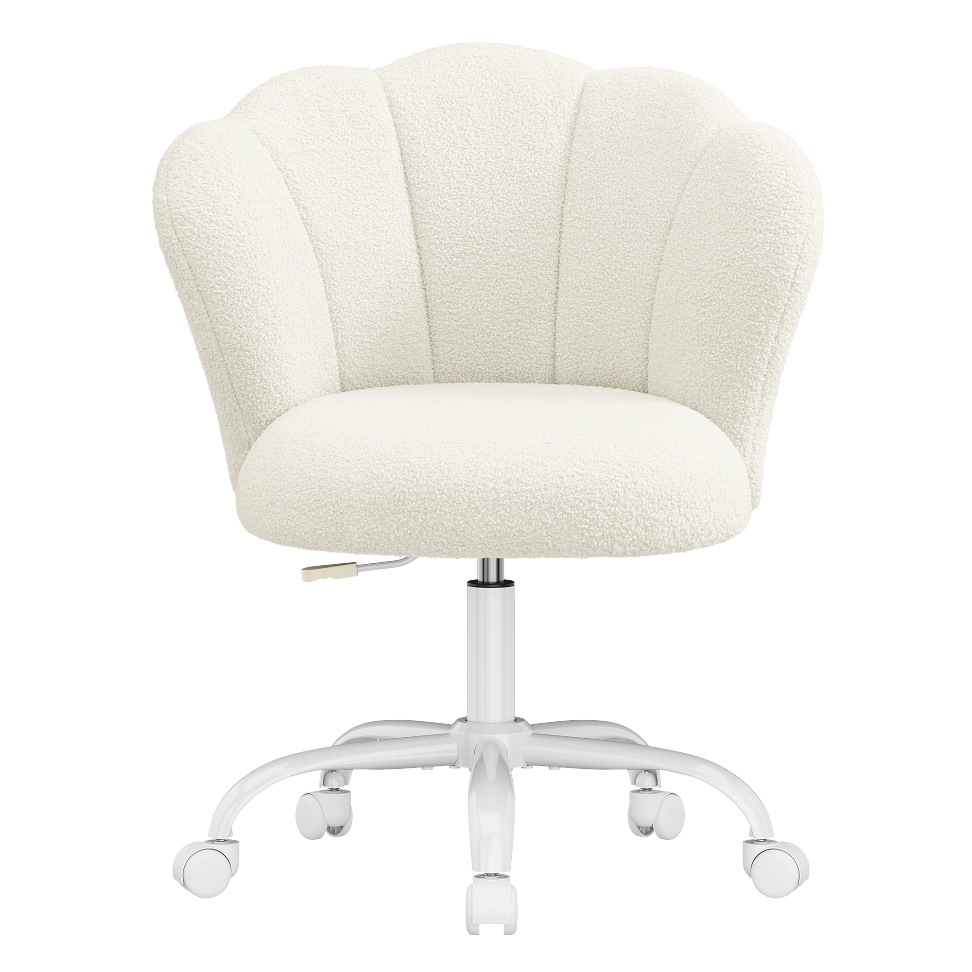 SONGMICS Silla de Oficina Giratoria 360°, Silla de Tocador Acolchada, Tela de Peluche, Soporta 110 kg, Respaldo en Forma de Pétalos, Altura Ajustable, para Salón y Dormitorio, Blanco Crema/Rosa