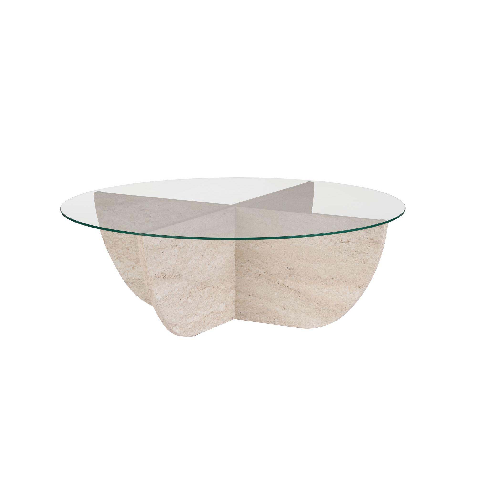 Habitat y Jardin - Mesa baja de cristal "Liya" 90 x 90 x 30 cm - Travertino