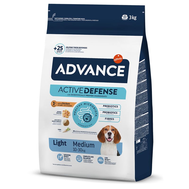 ADVANCE ACTIVE DEFENSE MEDIUM LIGHT POLLO Y ARROZ PIENSO PARA PERROS 3Kg