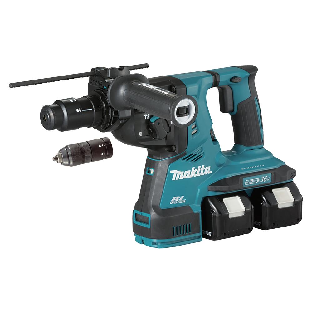 MAKITA - Martillo Electroneumatico MAKITA DHR281PT2J 3 Modos 28mm 2x18V BL 2 Portabrocas + 2 baterias 5.0Ah + Cargador Doble + Maletin