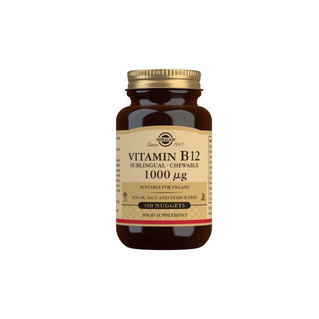 Solgar - Solgar – Vitamina B12 1000 µg (cianocobalamina​ ) - Apto para veganos – Plus de energía – Ayuda a reducir el Cansancio – 100cápsulas/250cápsulas - comprimidos masticables​