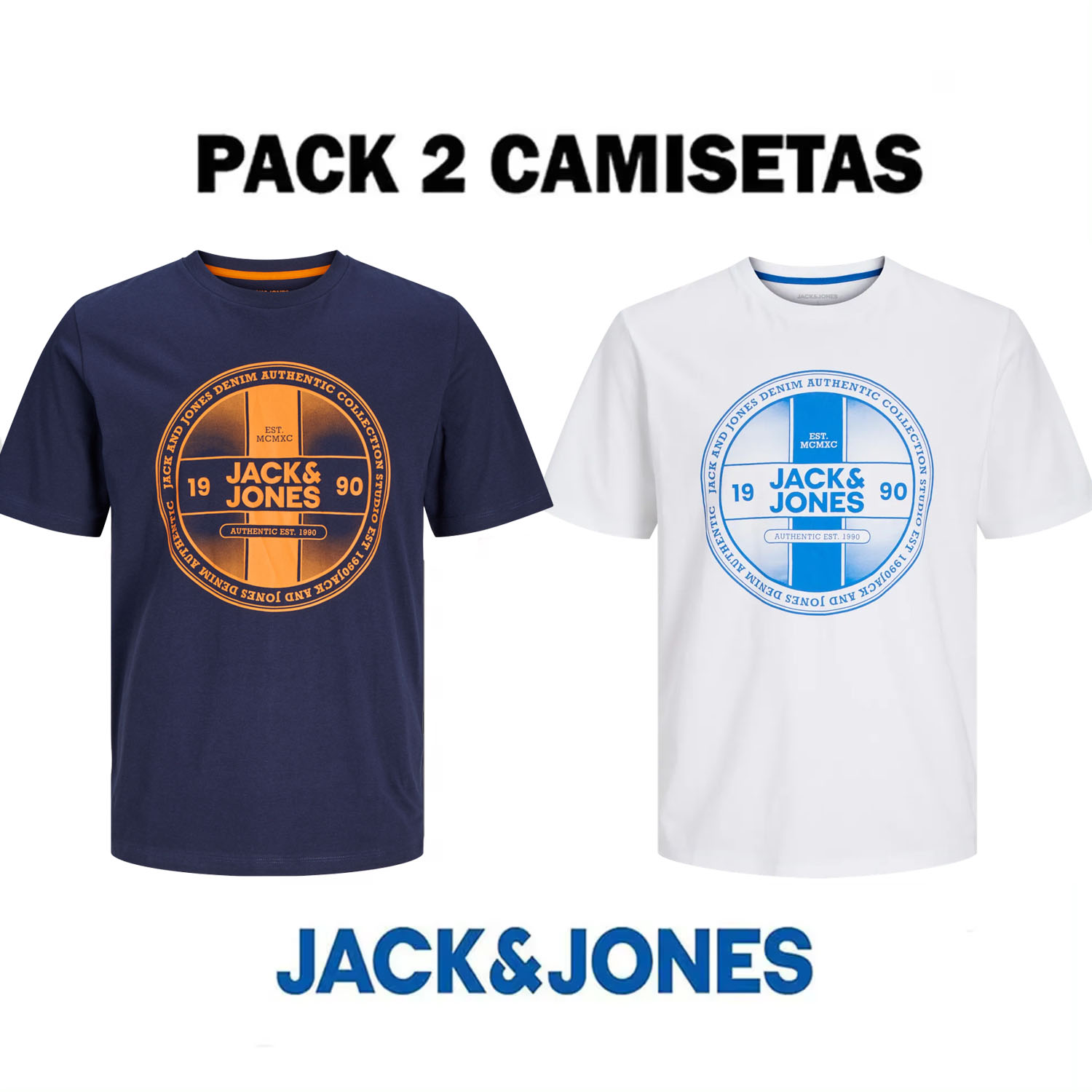 Jack & Jones Hombre Pack 2 Camisetas De Algodón Mod JJHAYATO - JJGEM , Logo estampado Muy suave Ref 12278508