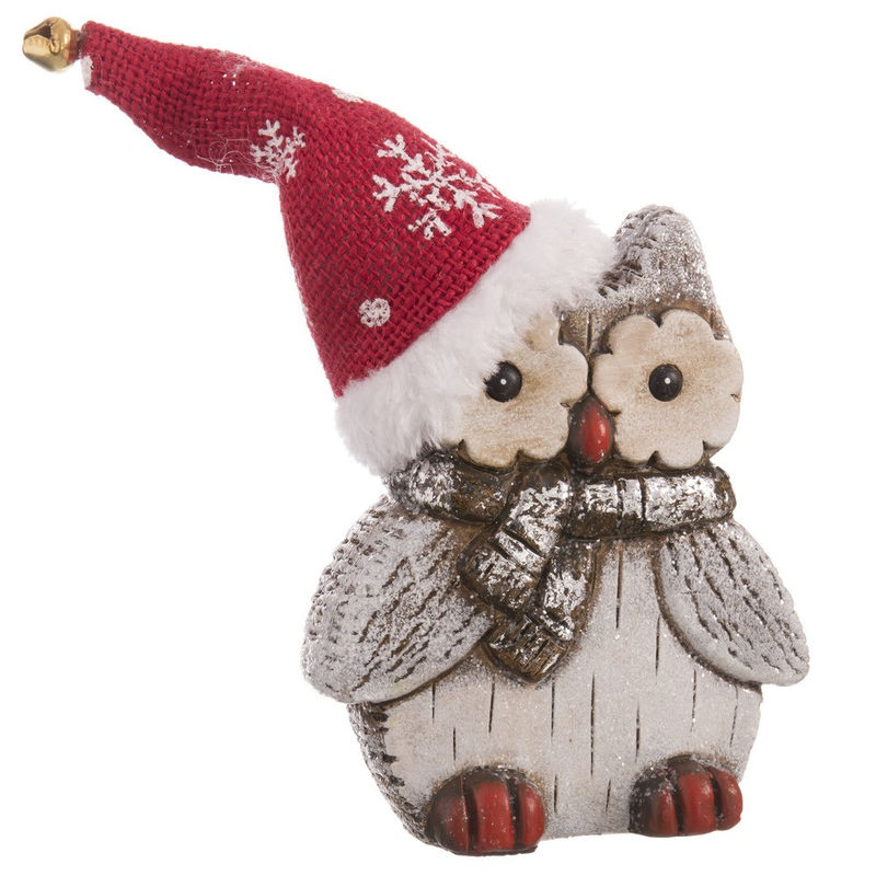Gerimport Búho Decorativo con Gorro de Navidad Cerámica 11 X 6 X 16 Cm