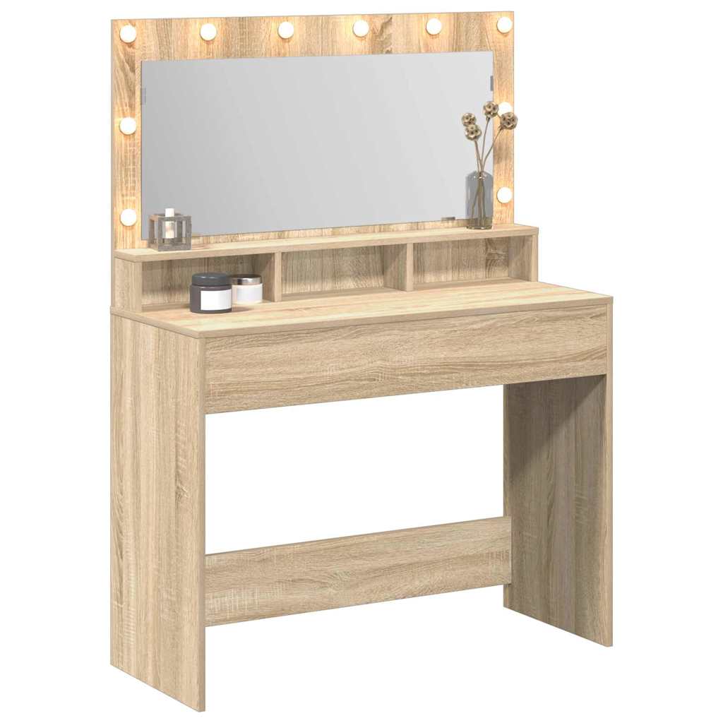 vidaXL Mesa Tocador con luces de espejo Roble Sonoma 100 x 41 x 135 cm