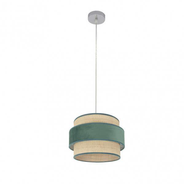 Colgante reyes 1xe27 cromo/natural-verde regx30x30 cm