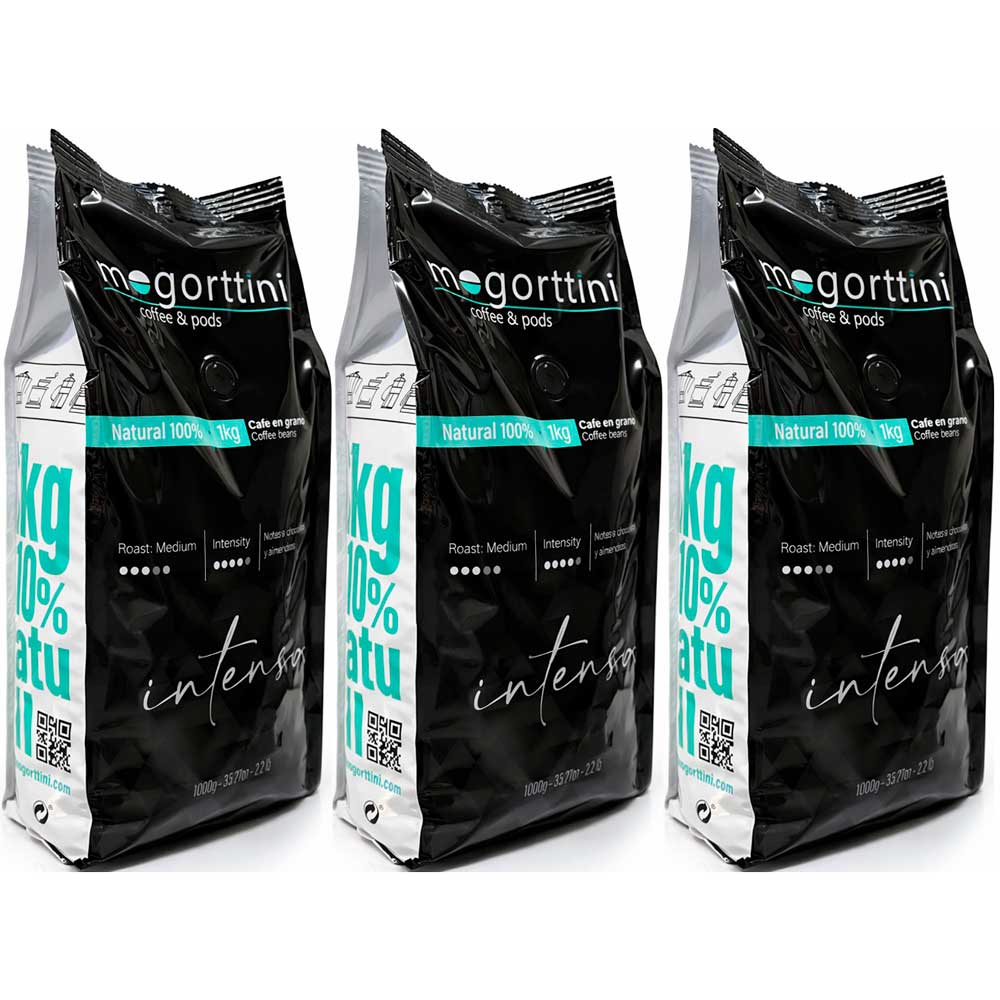 Mogorttini- Pack 3 Kilos Café en grano espresso Intenso natural -Ideal para Profesional, Hostelería y Grandes Consumidores - Especial Superautomática