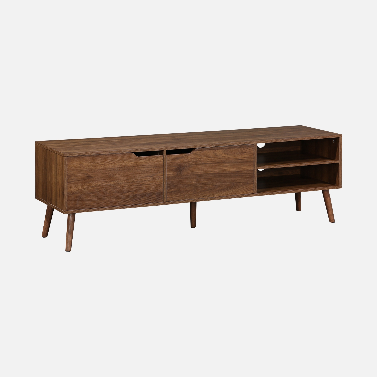 sweeek - Mueble TV en acabado estilo nogal con 2 puertas, 160cm, Nepal, Decoración en madera de nogal, 160x40x50 cm