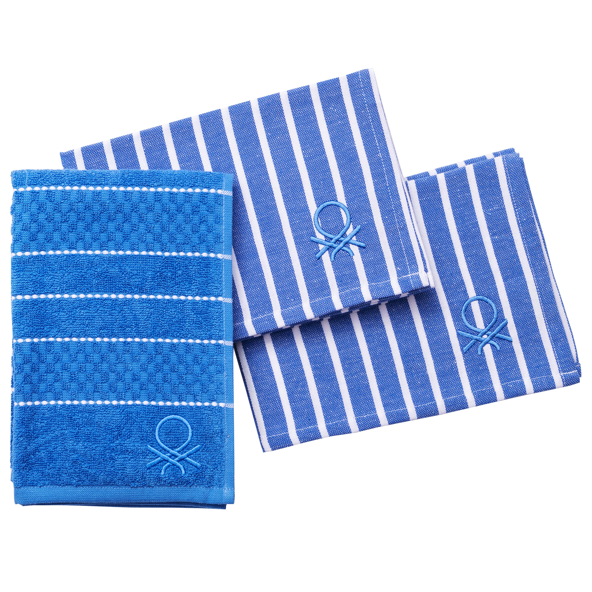 Set 3pc servilleta y paño cocina (1pc paño terry 50x50cm + 2pc servilleta) 100% algodón azul CASA BENETTON