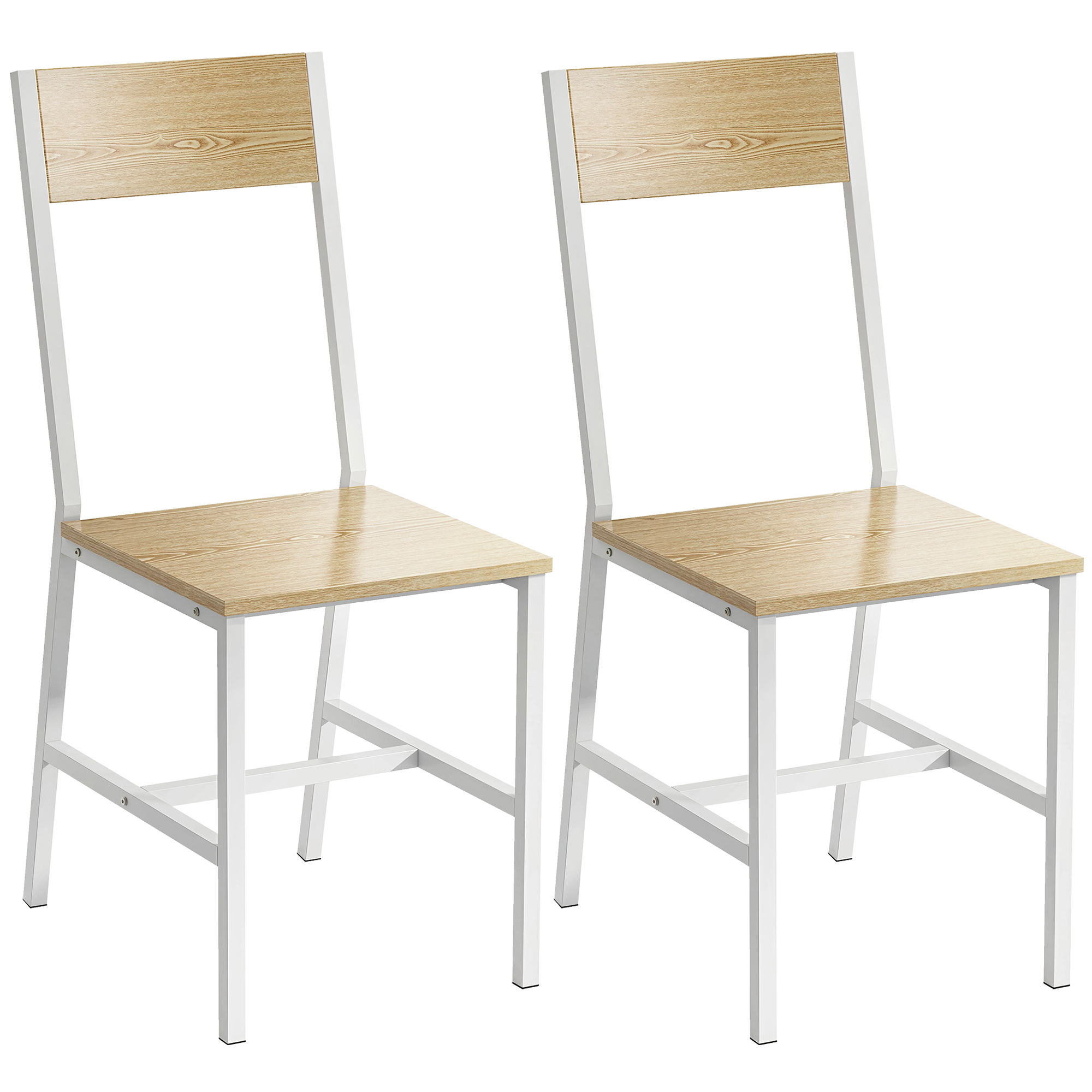 HOMCOM Pack de 2 Sillas de Comedor, Sillas de Cocina Modernas, con Respaldo Inclinado, Marco Metálico, para Salón, Sala de Estar, Natural