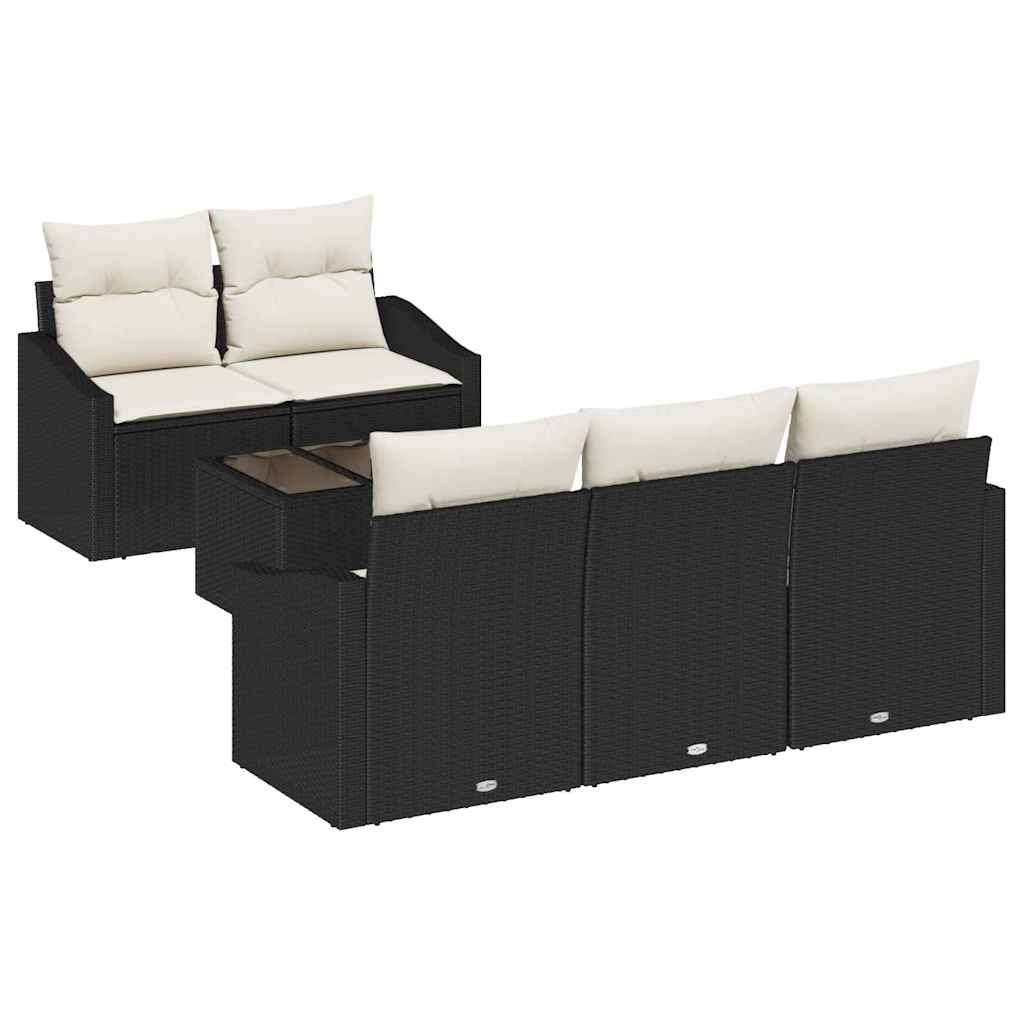 vidaXL Juego de Sofá con cojín 6 pcs Negro y crema ratán sintético