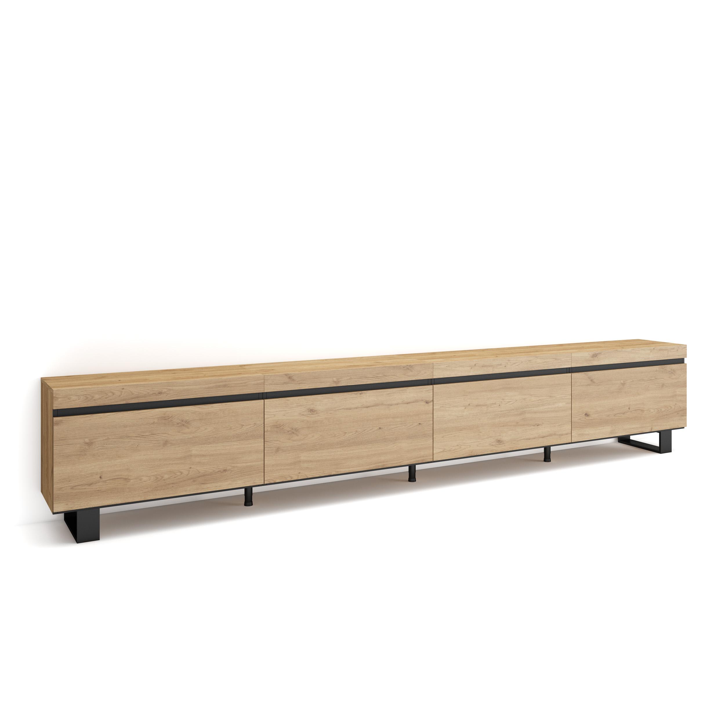 Skraut Home, Mueble TV, Televisión, Muebles de salón con cuatro puertas y gran espacio de almacenaje, medidas 320x35x57cm