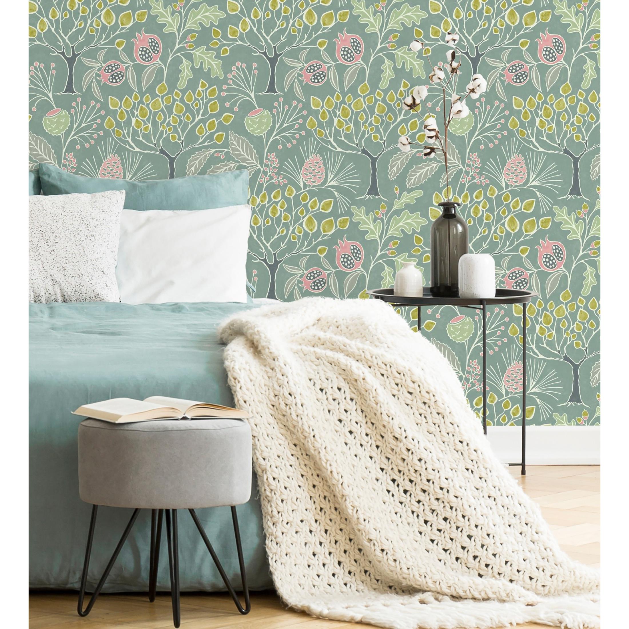 Papel pintado vinílico ecológico nórdico de árboles con frutos - Kayla Forest 680619 de GAULAN - Rollo de 10 m x 0,53 m