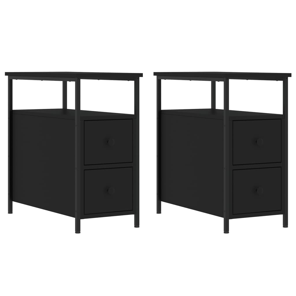 Vidaxl Mesitas Noche 2 Unidades Madera Ingeniería 30x60x60 Cm Negro