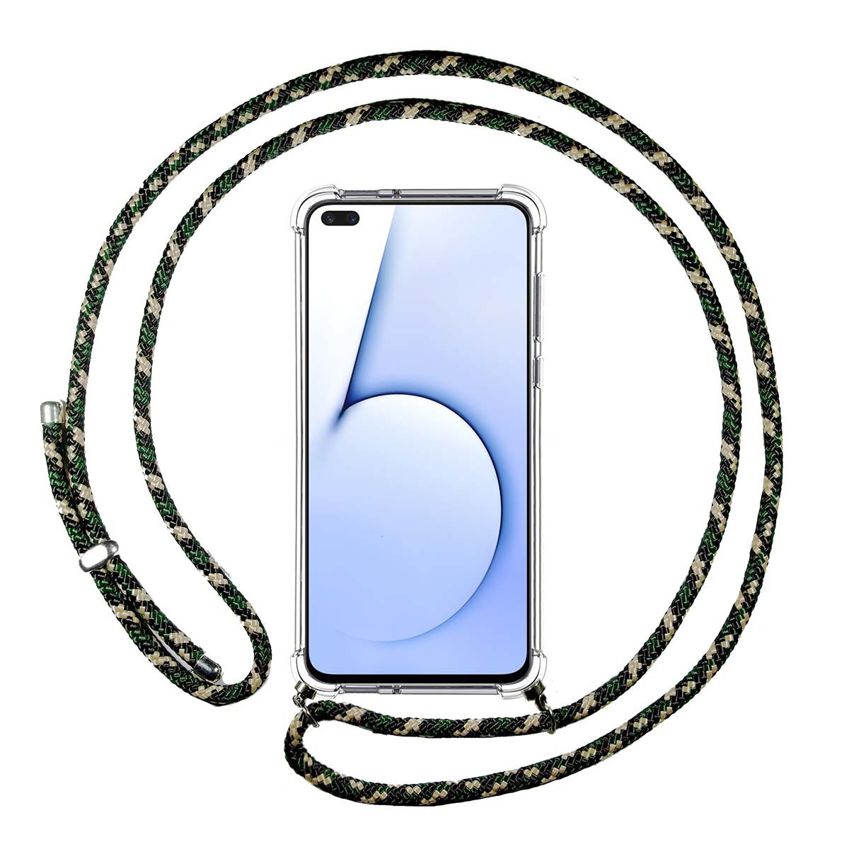 Tumundosmartphone Funda Colgante Transparente para Realme X3 SuperZoom / X50 5G con Cordon Verde / Dorado