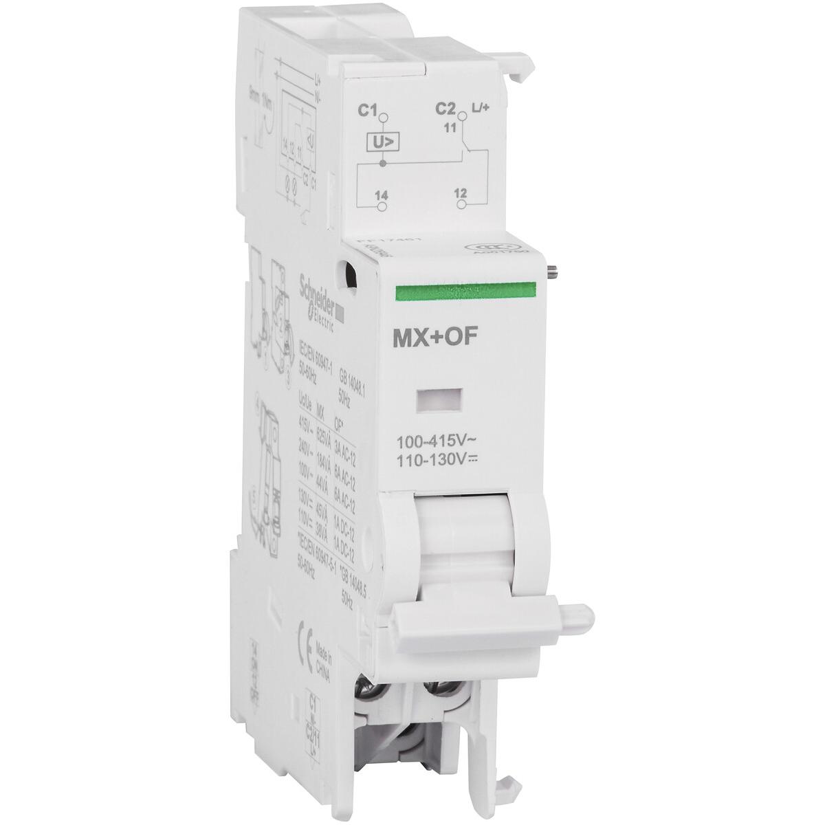 Disparo en derivación Acti9 con contacto MX+OF-230/400 1CO 100-415 V CA, 110-130 V CC