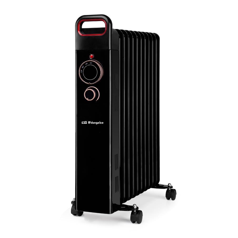 Radiador de aceite Orbegozo RUN 2500, 11 elementos, termostato regulable, 3 potencias de calor, ruedas pivotantes multidireccionales, 2500 W