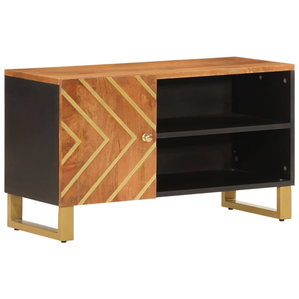 Vidaxl Mueble de TV de Madera de Mango Marrón Negro 80x31,5x46 Cm