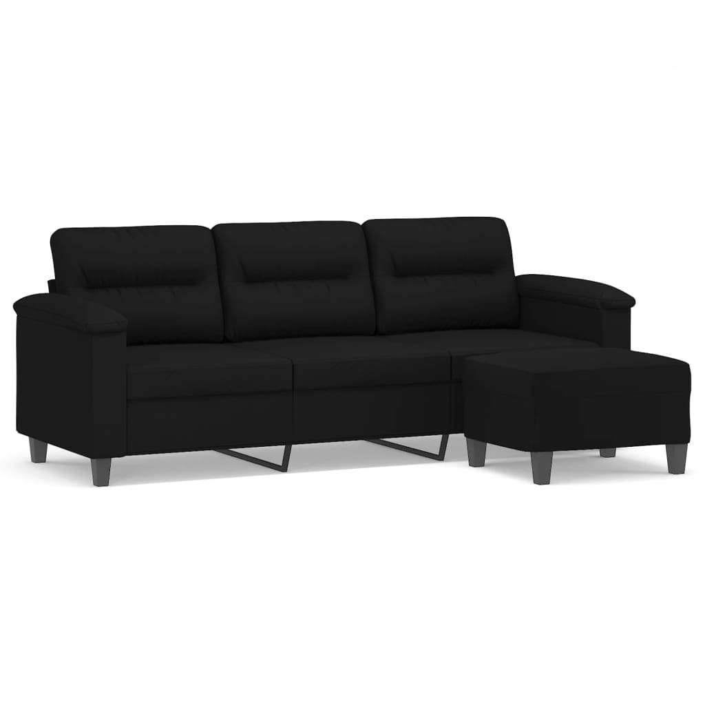 vidaXL Sofá de 3 plazas y taburete tela microfibra negro 180 cm