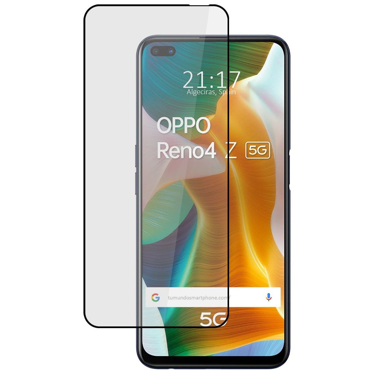 Tumundosmartphone Protector Cristal Templado Completo 5D Full Glue Negro para Oppo Reno 4Z 5G Vidrio