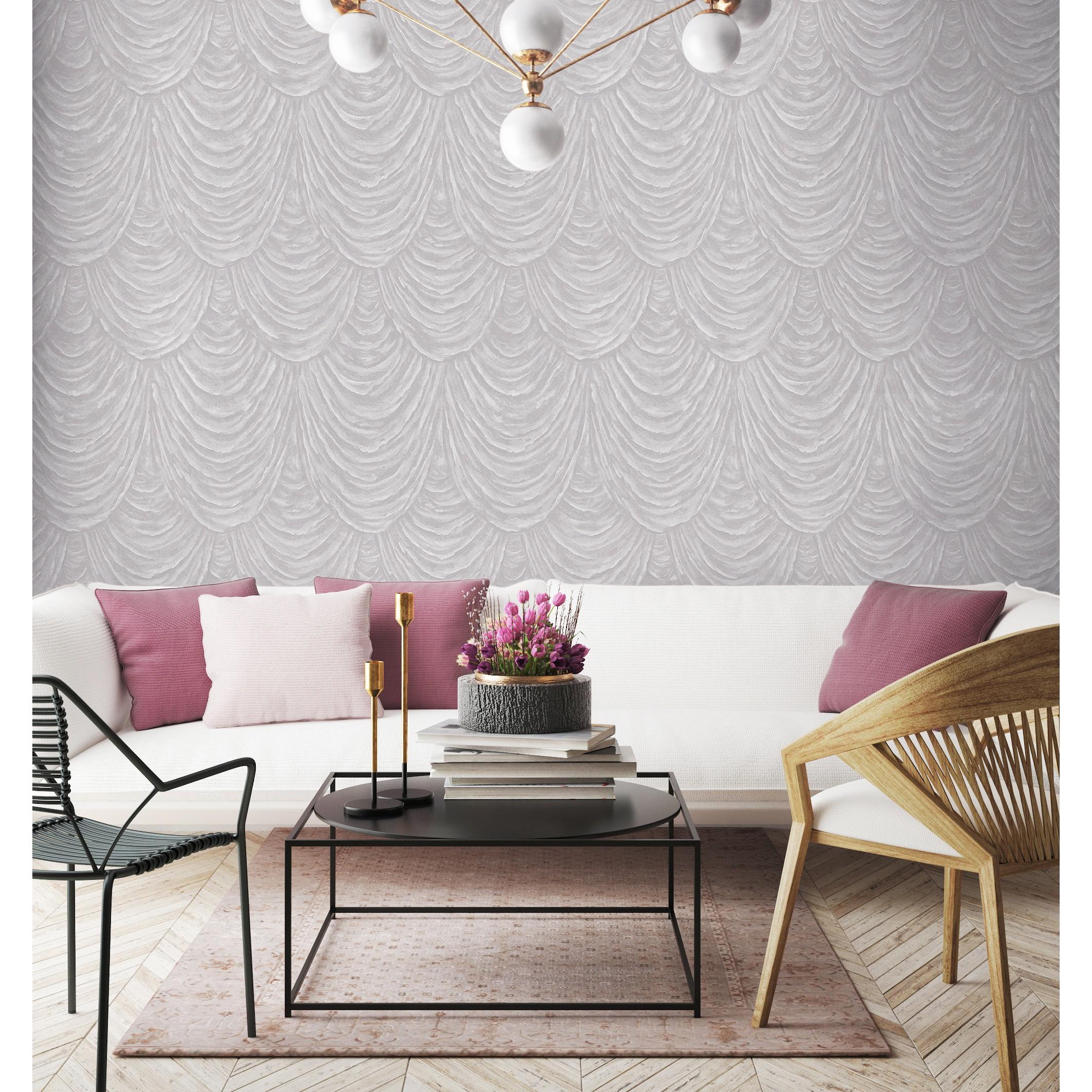 Papel pintado vinílico efecto tela alzada con alto relieve - Kremling Curtains 681141 de GAULAN - Rollo de 10 m x 1,06 m