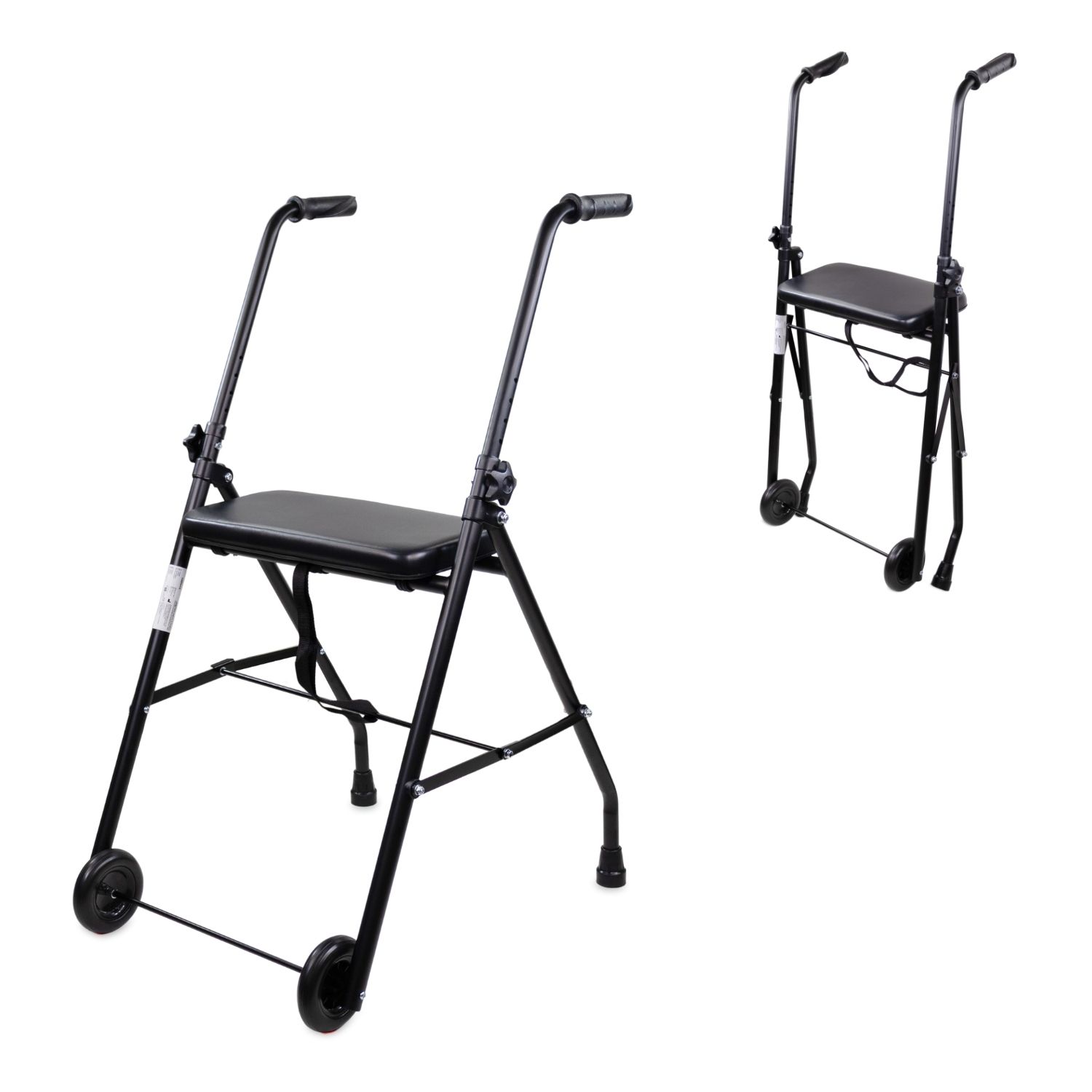 Andador para Ancianos Mobiclinic Ajustable Plegable Resistente Acero Ligero Con Asiento 2 Ruedas Negro mate Emérita