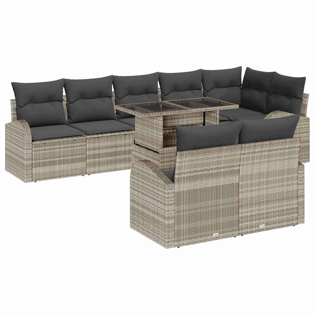 vidaXL Conjunto de sofá de jardín 9 pcs Gris Claro ratán sintético
