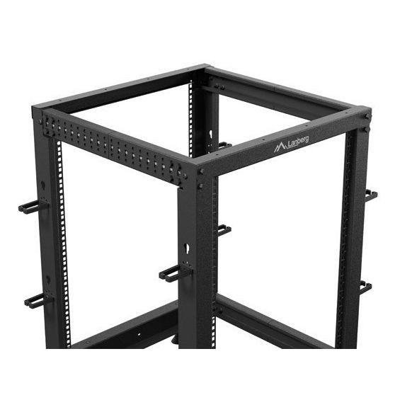 Lanberg - Armario Rack LANBERG OR01-6115-B de 15U con capacidad de 600 kg, diseño abierto para ventilación óptima y ruedas integradas, color negro para entornos profesionales de TI