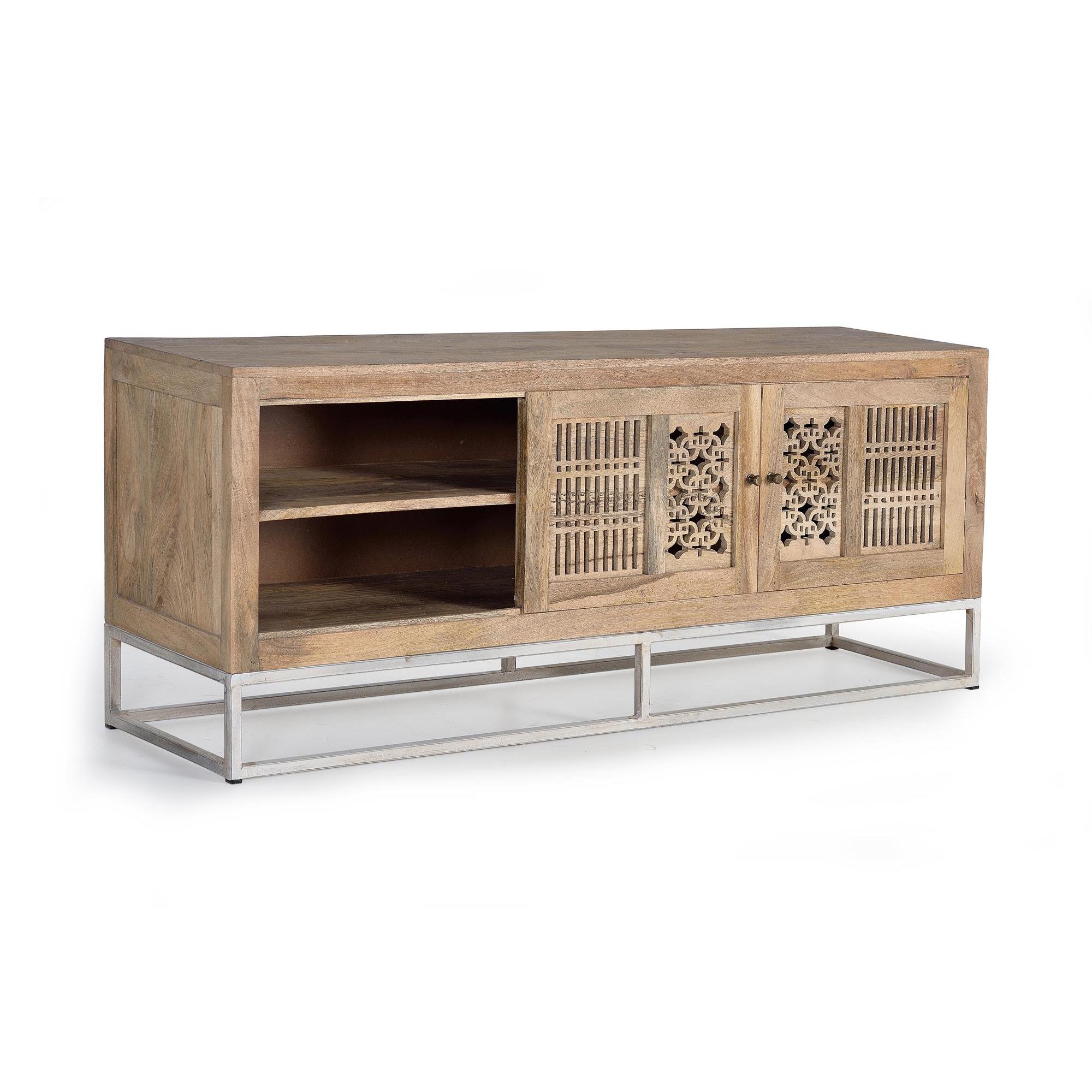 Mueble TV en madera de mango y patas de metal color natural