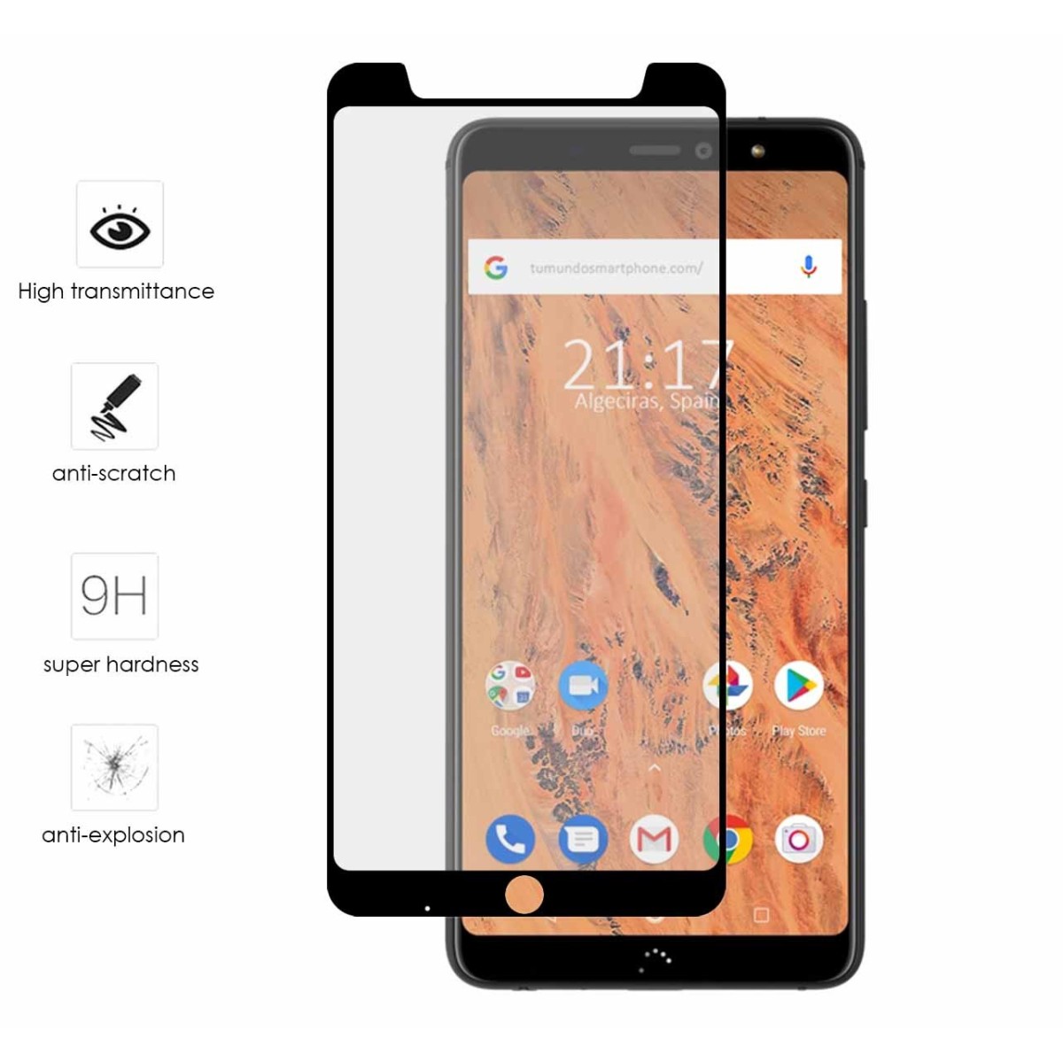 Tumundosmartphone Protector Cristal Templado Frontal Completo Negro para Bq Aquaris X2 / X2 Pro Vidrio