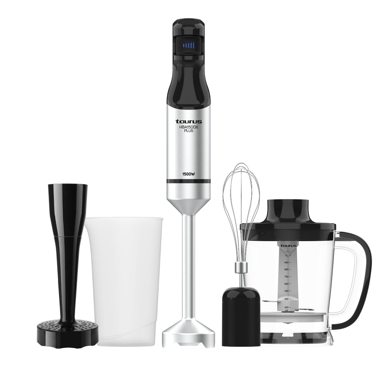 Taurus - Batidora de Mano HBA1500X PLUS. Color Metálico. Potencia 1500W. Acero Inoxidable. Incluye Accesorios. Diseño Ergonómico