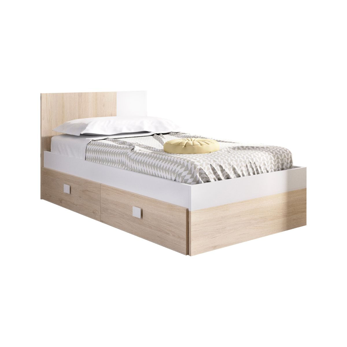 Cama Dina con 2 cajones extraíbles natural/blanco 79x97x196 cm