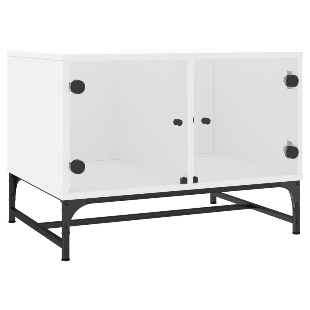 Vidaxl Mesa de Centro Blanca con Puertas de Vidrio 68,5x50x50 Cm
