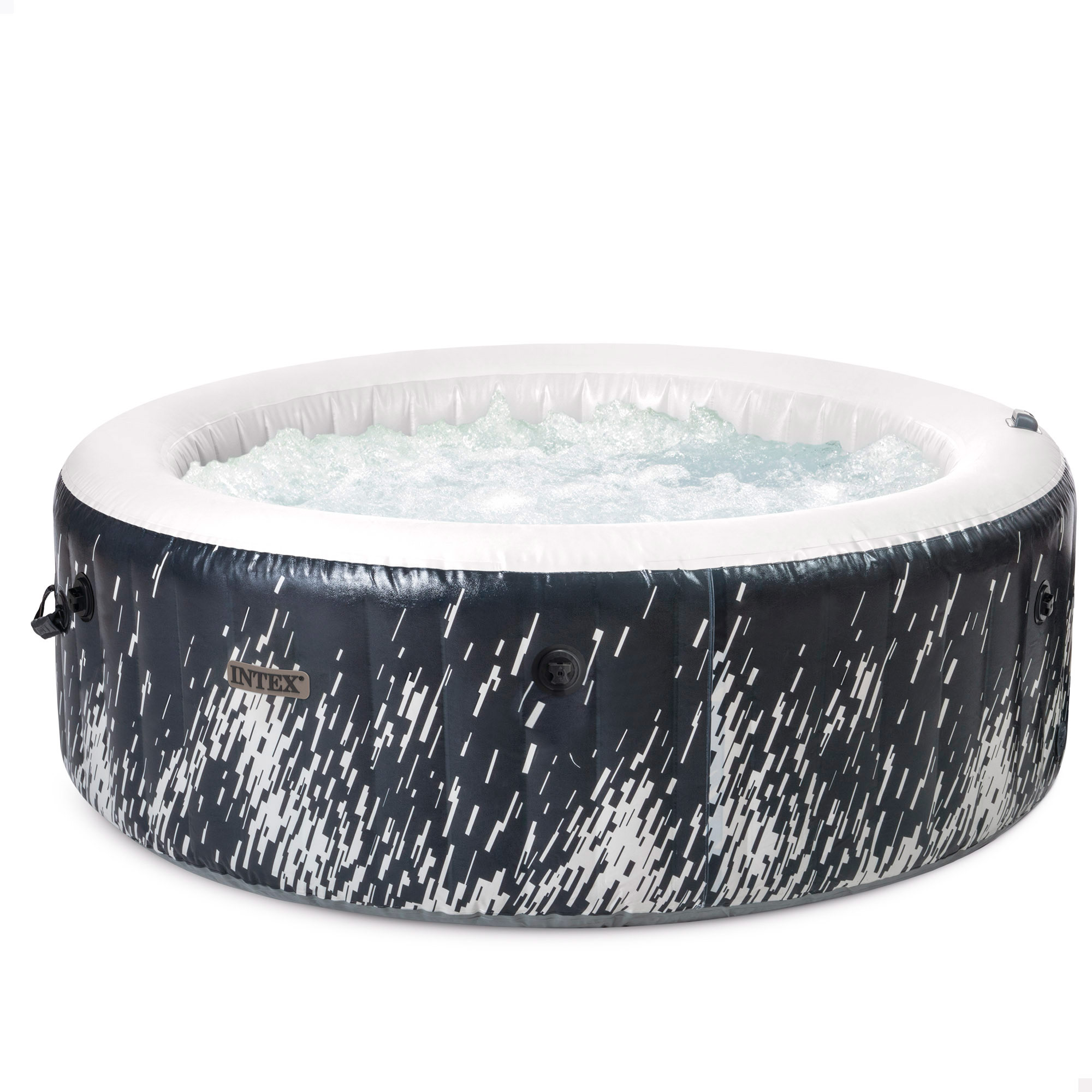 INTEX - Spa hinchable Bubble Massage Glow Deluxe 4 personas, calentador 2.200W, estructura LED, salidas de aire caliente, caja de control, panel inalámbrico, depuradora con filtro S2, cloración salina, bañera de hidromasaje, spas hinchables