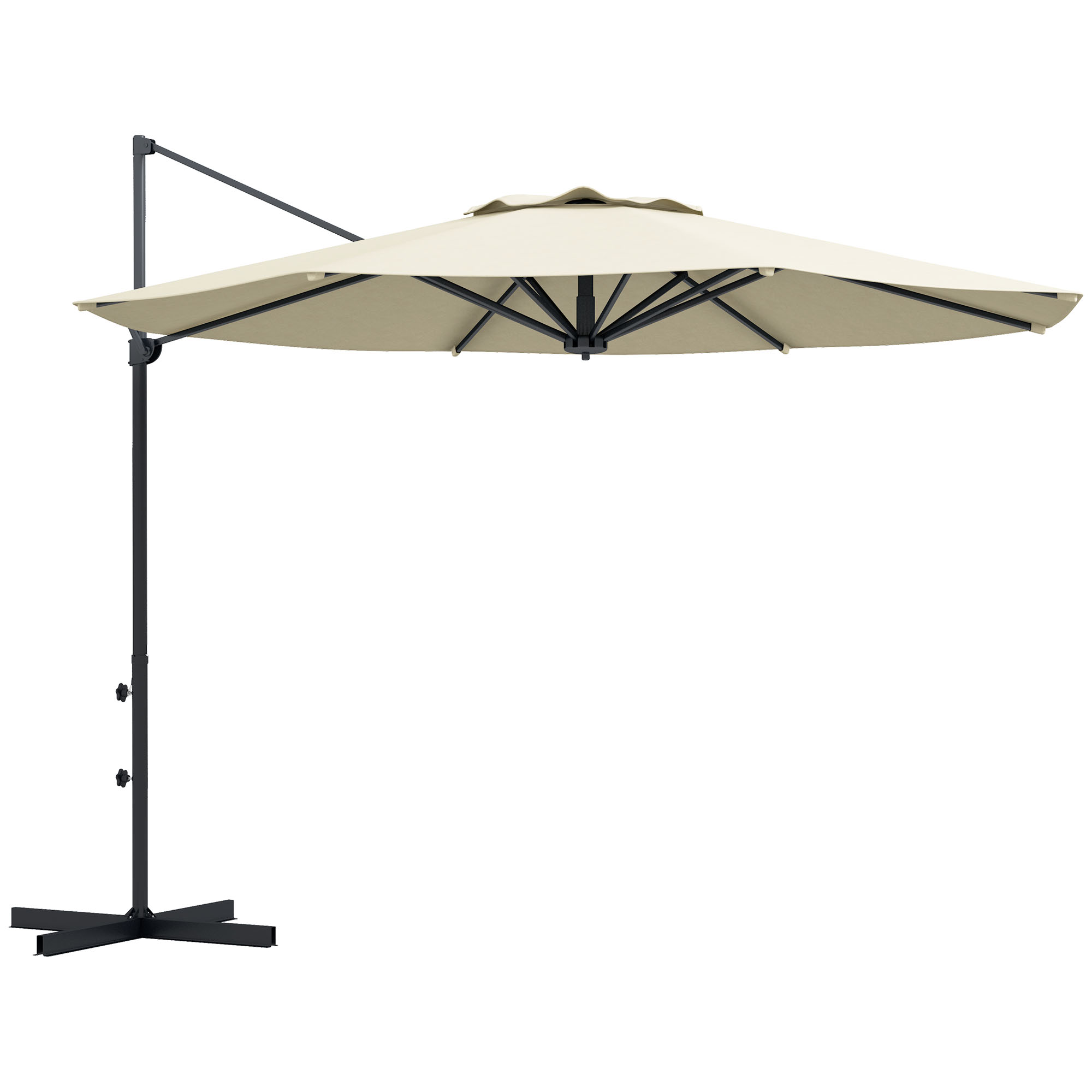 Outsunny Sombrilla de Jardín Ø294x242 cm Parasol de Terraza con Altura Ajustable Poste Giratorio 360° Ángulo de Techo Ajustable y Ventilación Superior para Patio Piscina