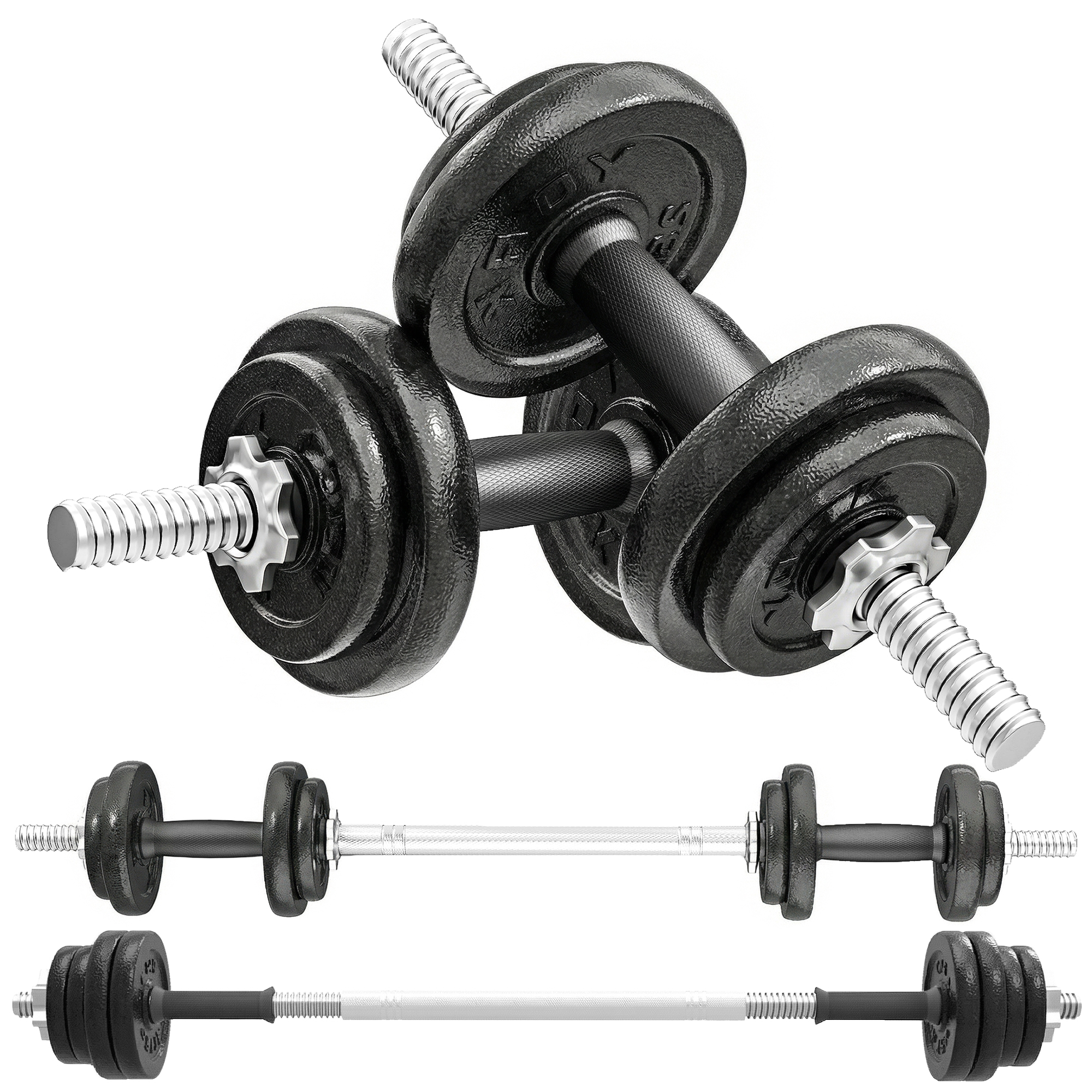 SPORTNOW Juego de Mancuernas Ajustables, 2 en 1, 20kg, Juego de Pesas con Barras Recta de Conexión y Mangos Antideslizantes, Pesas y Mancuernas para Hombres y Mujeres, Fitness, Gimnasio en Casa