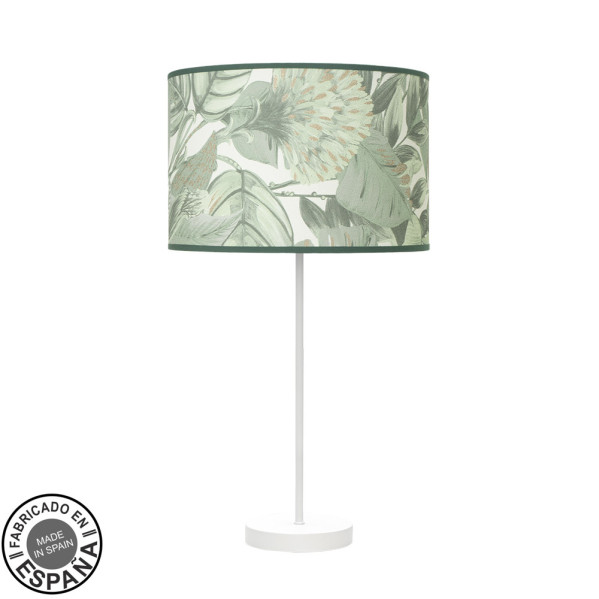 Sobremesa alto moda 1xe27 blanco/hoja verde 63x30x 30cm
