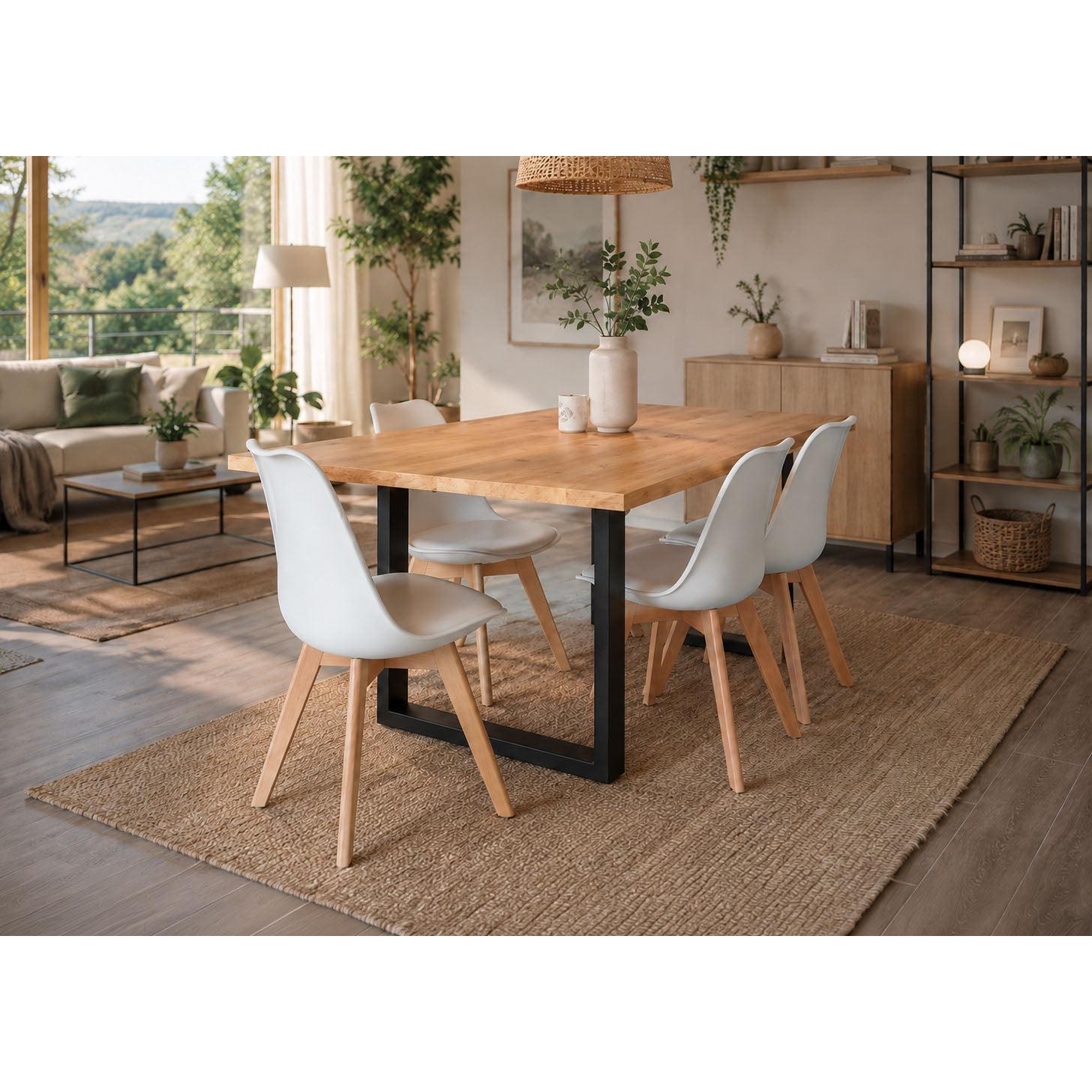 Pack Mesa de Comedor o Cocina Madera Maciza 140cm + 4 Sillas Nordic Gris