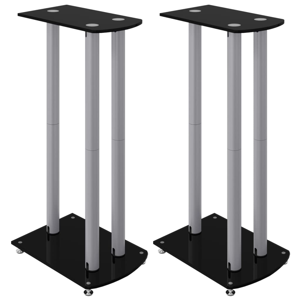 vidaXL Soportes de Altavoces con 3 Pilares Estantes 2 uds Vidrio Templado Color Negro y plateado,  Negro,  Plateado y mas