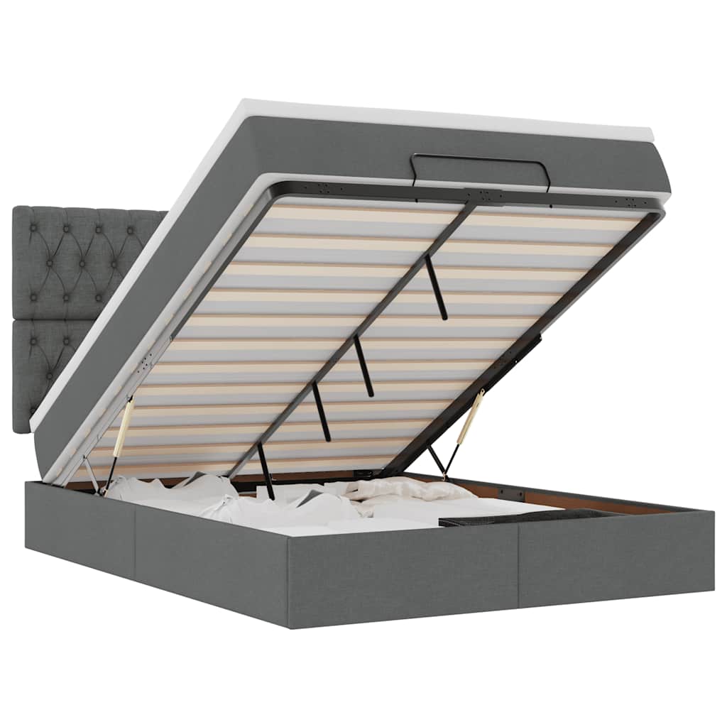 vidaXL Estructura cama otomana colchón tela gris oscuro 140x190cm