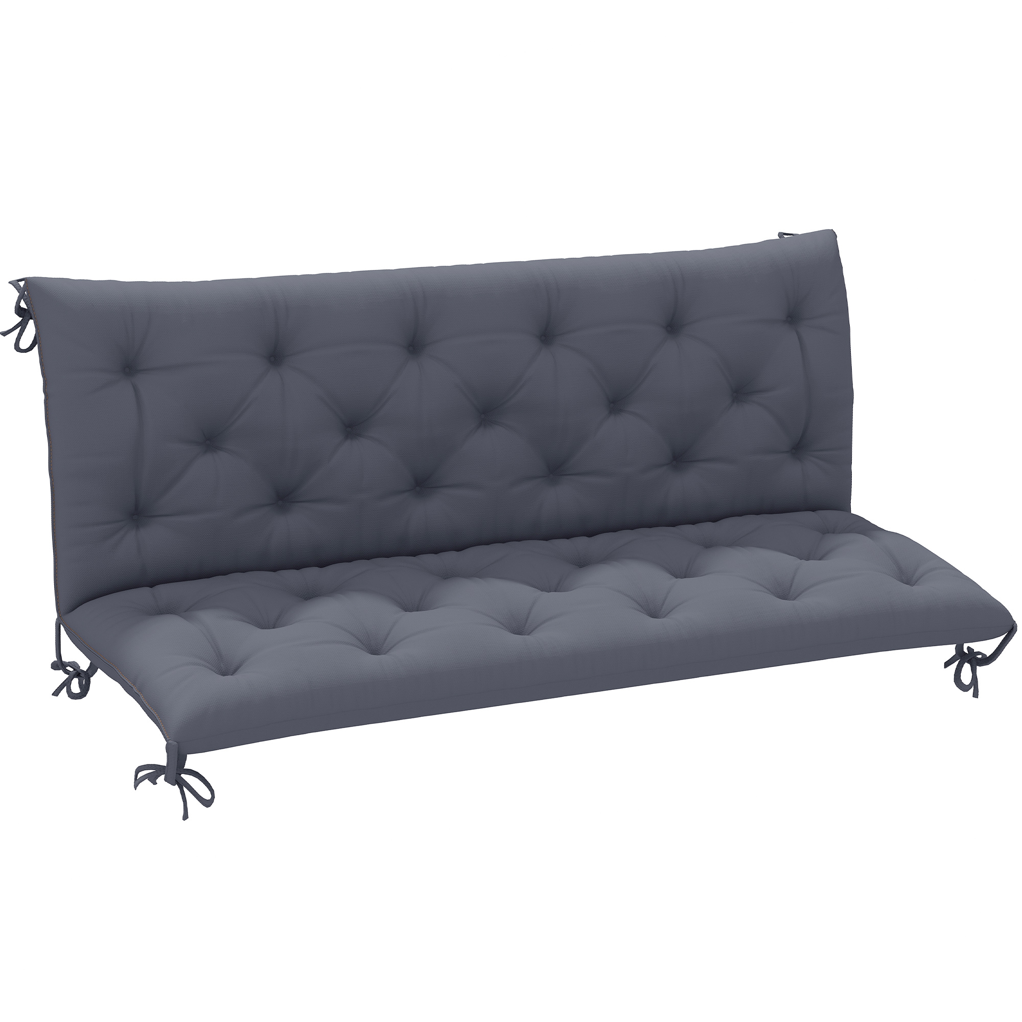 Outsunny Cojín para Banco de Jardín con Respaldo, 150x98x8 cm, Colchón de Banco de 3 Plazas para Interior y Exterior con Relleno Grueso y Cintas de Sujeción, para Columpio, Terraza, Balcón Gris Oscuro