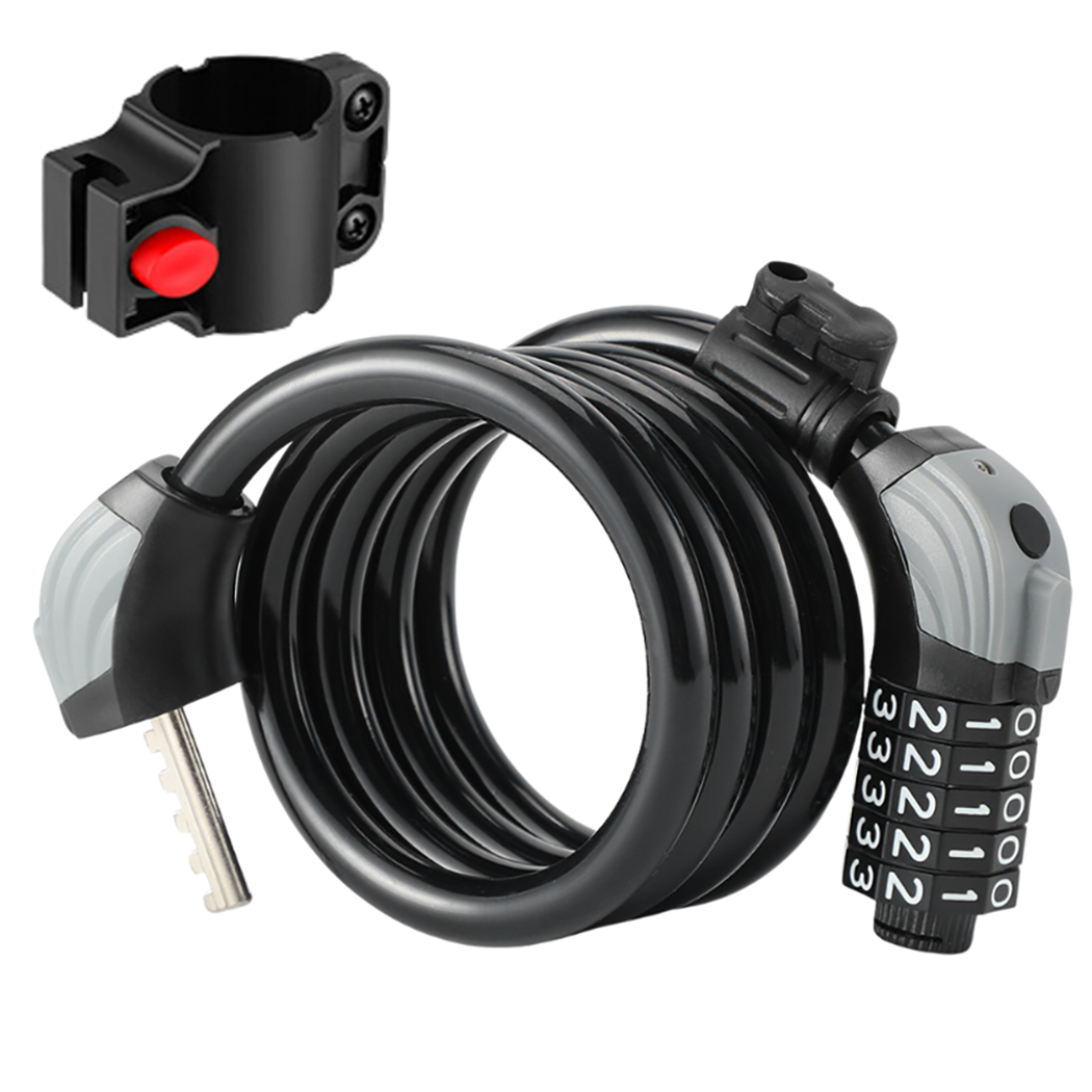 Candado Antirrobo de Cable 120 cm Combinación de 5 Dígitos y Luz LED para Bicicleta, Patinete o Moto – Negro - Zwheel