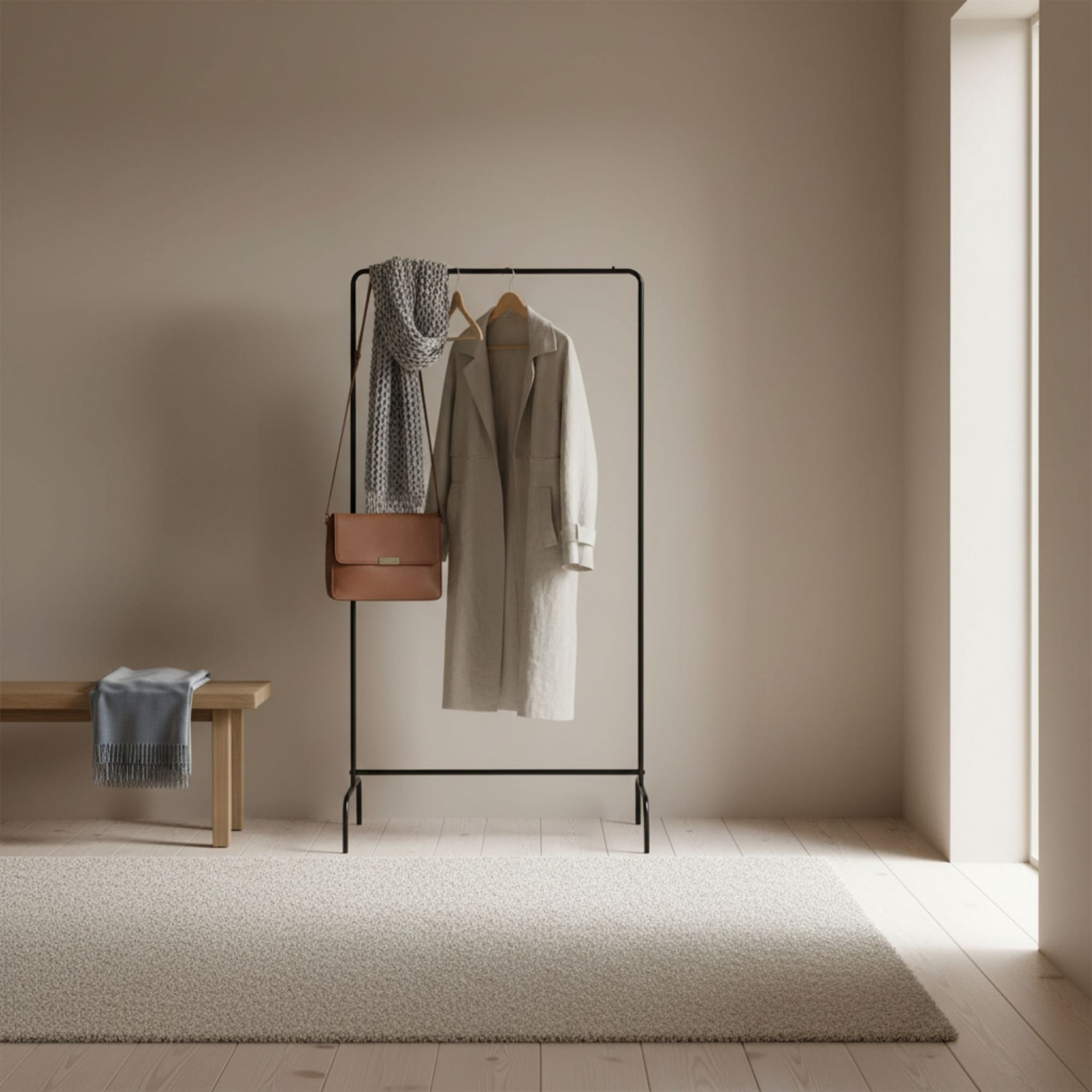 MOBLEKIT | Percheros de Pie y Percheros Extensibles de Metal y Madera, Burros de Ropa con Opciones Ajustables, con Ruedas o Estantes, Organizadores para Dormitorio, Entrada y Hogar