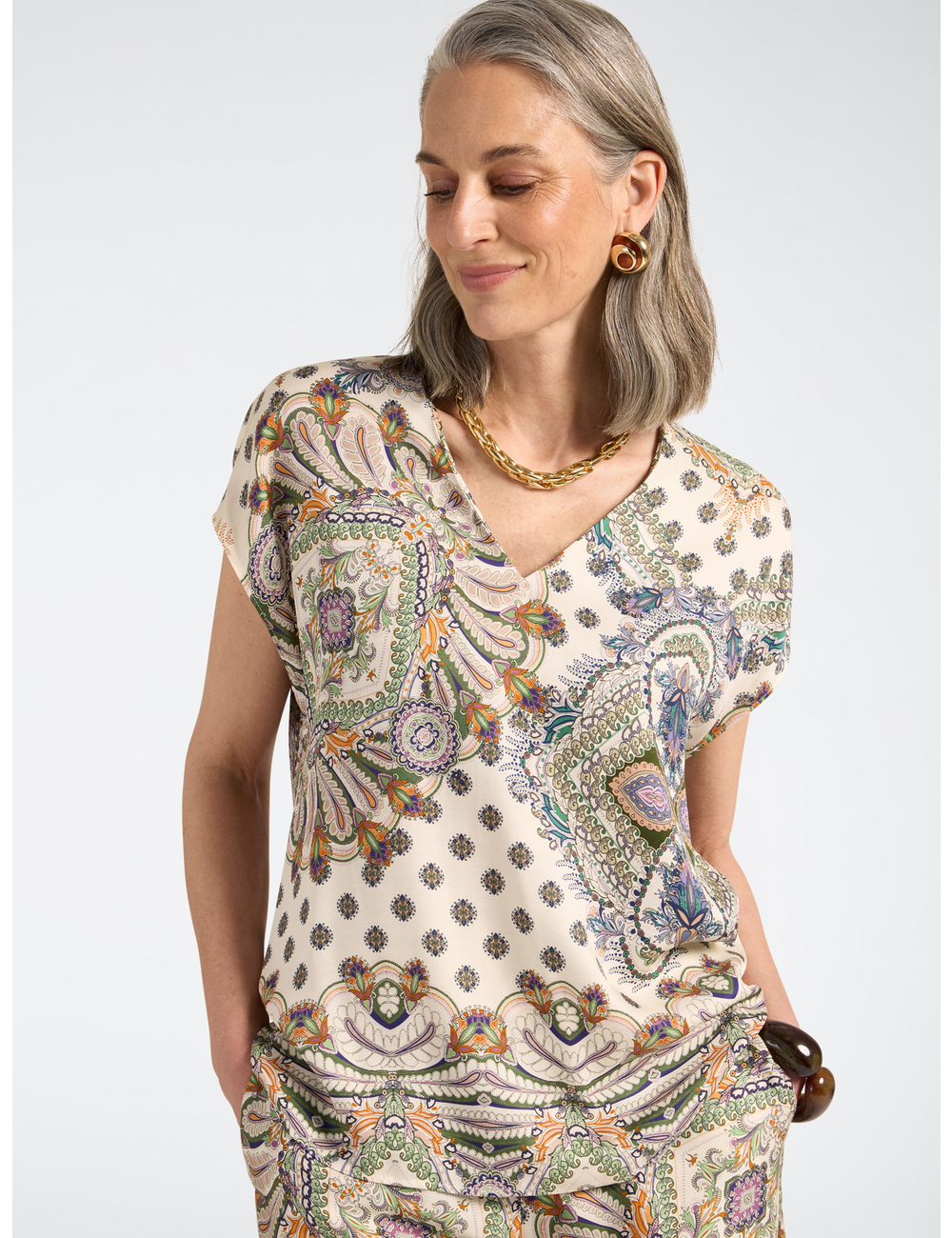 Elena Mirò - Blusa de viscosa estampada con escote en V