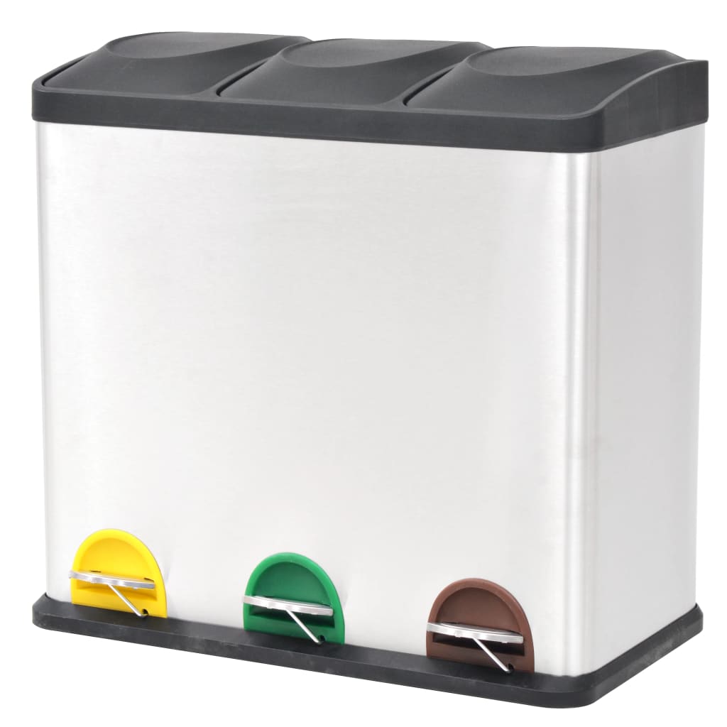 vidaXL Cubo de Reciclaje y Basura con Pedal de Acero Inoxidable Basurero Capacidad 3 cubos de 8 L , 2 cubos de 18 L, 3 cubos de 18 L