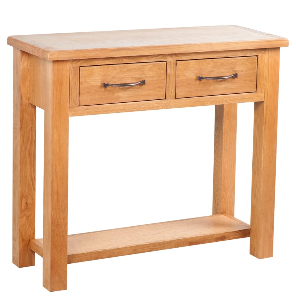 vidaXL Mesa consola con 2 cajones madera maciza de roble 83x30x73 cm