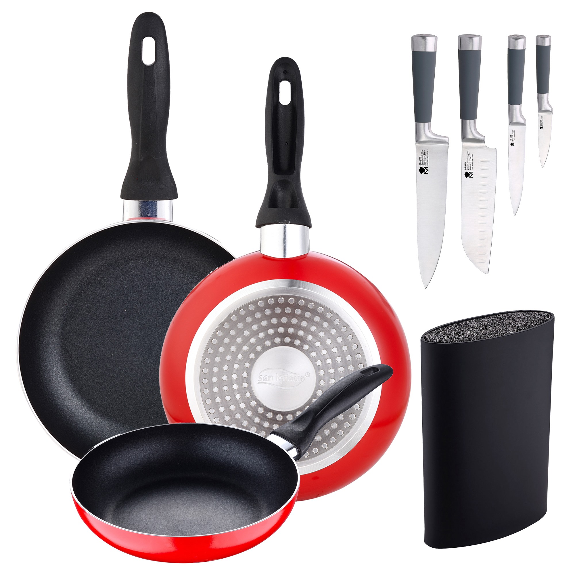 Bateria 8pc acero inoxidable apta para inducción + 3 sartenes 16/20/24 cm SAN IGNACIO